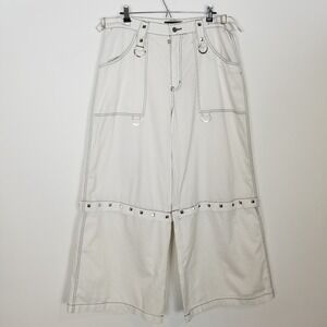 Widow Baggy Jeans Women Sz‎ L Studded Wide Legs Converted Street Wear Y2K  White